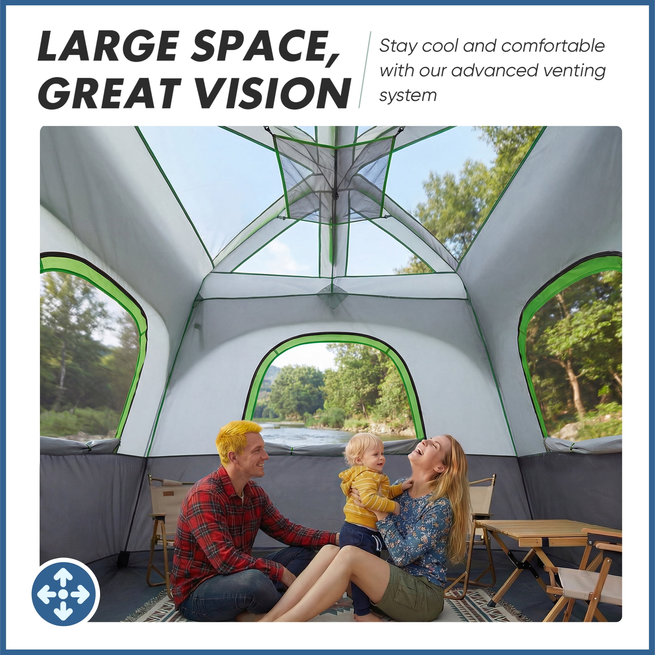 EDX 6 Person Waterproof & Windproof Family Camping Tent with Large Interior, Easy Setup Cabin Tent with Mesh Windows & Skylights, Portable Outdoor Tent for Car Camping, Hiking, Fishing, Gray