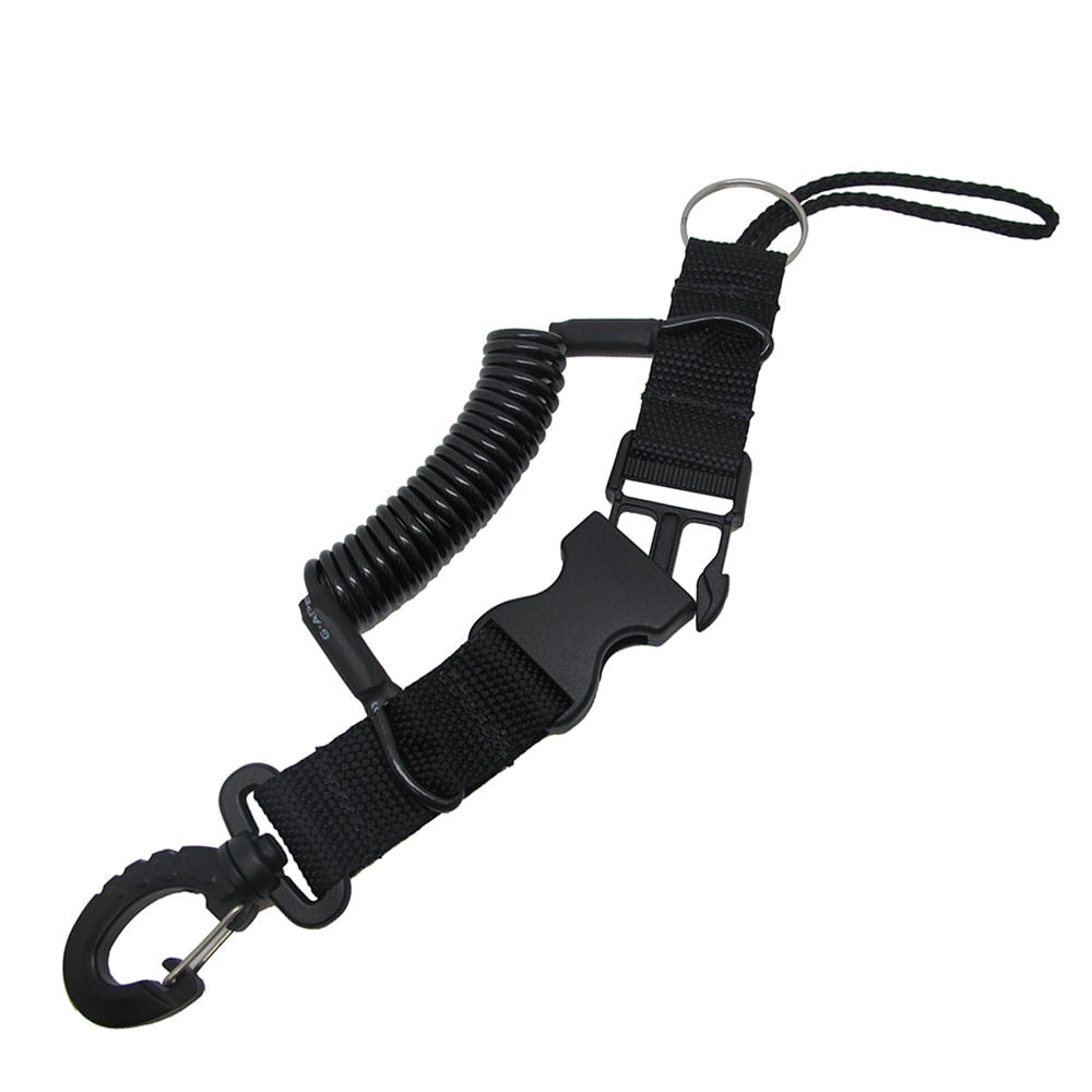 Scuba Diving Dive Black Snappy Coil Camera Lanyard Clip & QB Buckles, 1