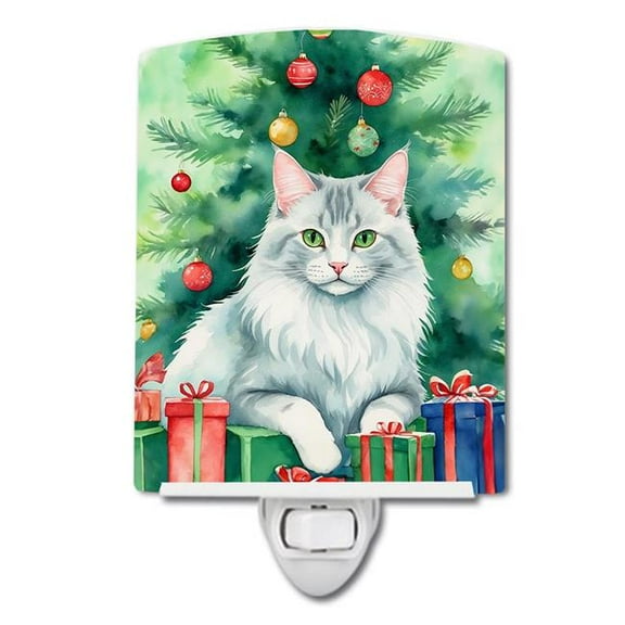 Carolines Treasures DAC7267CNL 6 x 4 in. Turkish Angora Cat by the Christmas Tree Ceramic Night Light