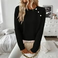 thumbnail image 3 of Wutalume Women's Casual Fashion Long Sleeve Solid Color Asymmetrical Button Down Knit Sweater Top, Unique Hem Design, Modern Pullover for Stylish Looks,Black L, 3 of 7