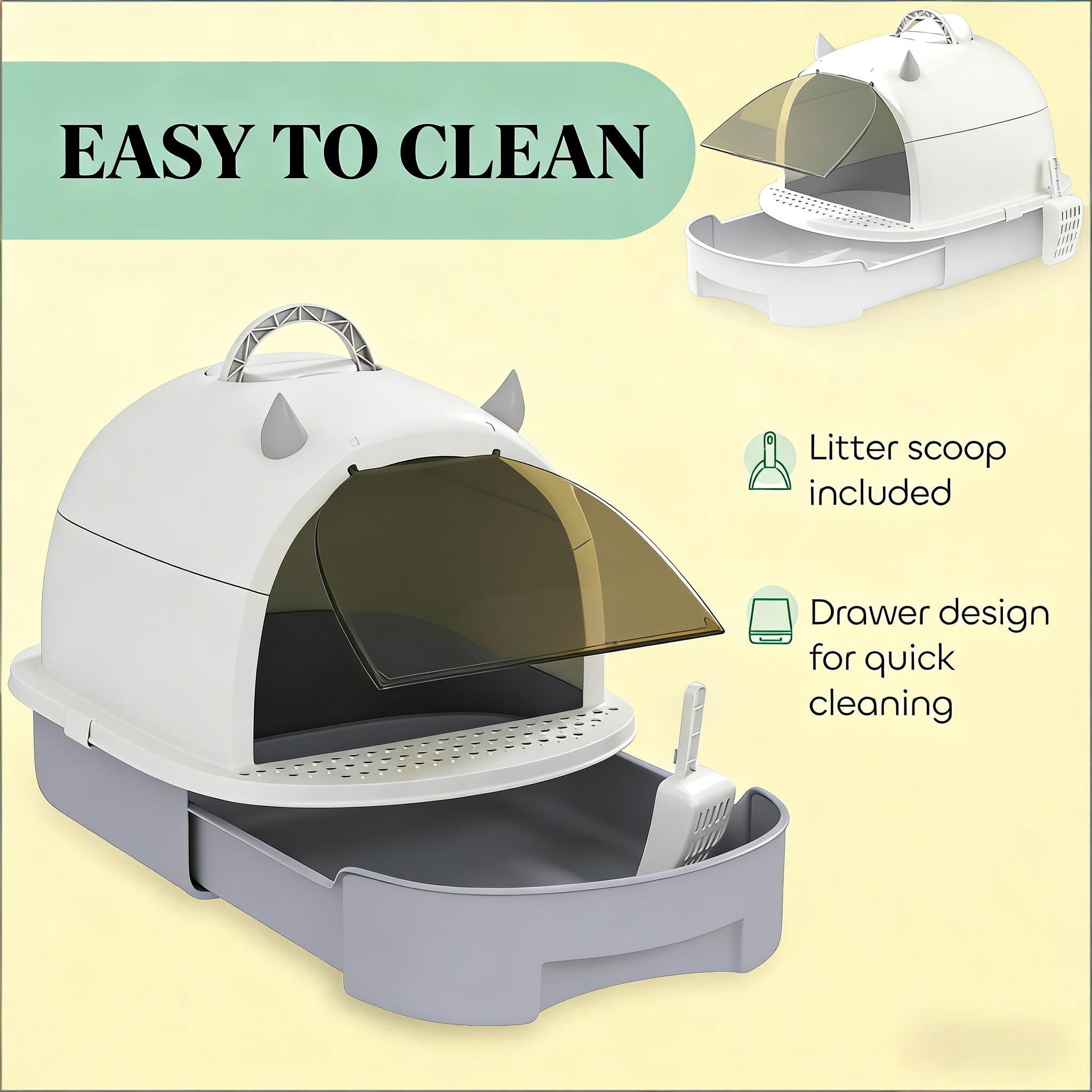 Enclosed Cat Litter Box Easy Clean, Covered Kitty Litter Box with Drawer, Deodorizing Bags, Litter Leakage Pedal & Carrying Handle, No Assembly for Cats Under 10 lbs