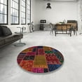 thumbnail image 4 of Ahgly Company Machine Washable Indoor Round Abstract Burgundy Red Area Rugs, 3' Round, 4 of 7