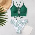 thumbnail image 3 of Gibobby Trajes de Baño para Mujer Traje de baño Bikini de triángulo dividido para mujer Conjunto de traje de baño de color sólido estampado(Verde,CH), 3 of 4