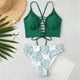 thumbnail image 3 of Gibobby Trajes de Baño para Mujer Traje de baño Bikini de triángulo dividido para mujer Conjunto de traje de baño de color sólido estampado(Verde,G), 3 of 4