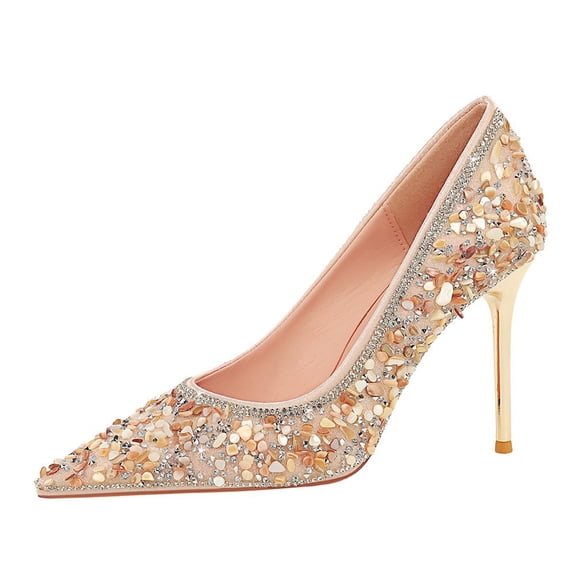 High Heels for Women Diamante Stiletto Heel 9.5CM Sexy Pink Wedding Evening Party Court Shoes