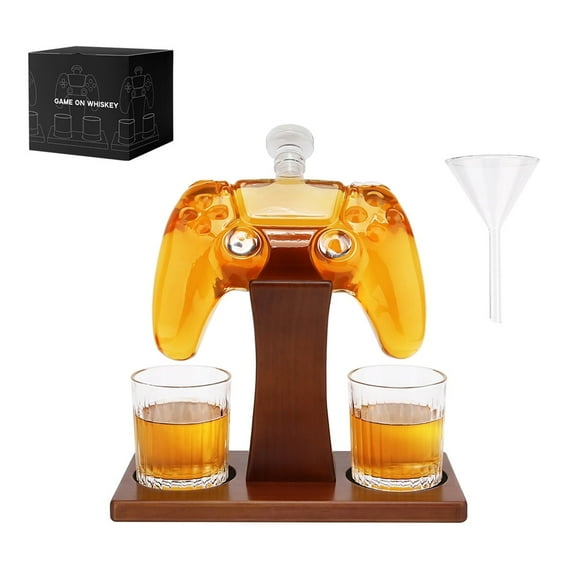 Game Controller Whiskey Decanter Set with 2 Glasses, 25.4 Oz Liquor Dispenser Bourbon Decanter Whiskey Set, Gift for Men