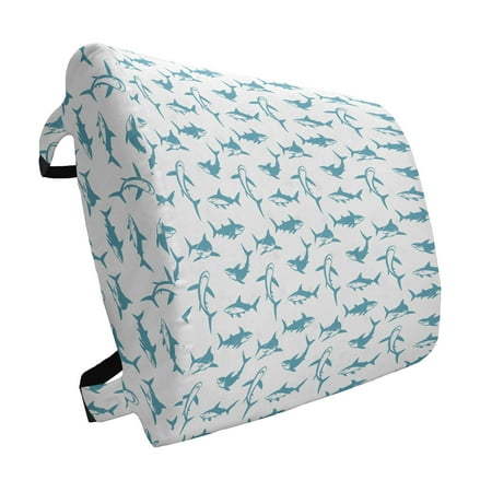 

Shark Lumbar Pillow Scary Predators of The Seas Blue Fishes with Fins and Sharp Teeth Marine Cartoon Soft Back Cushion for Office Chairs with Adjustable Straps 14 x 13 Blue White by Ambesonne