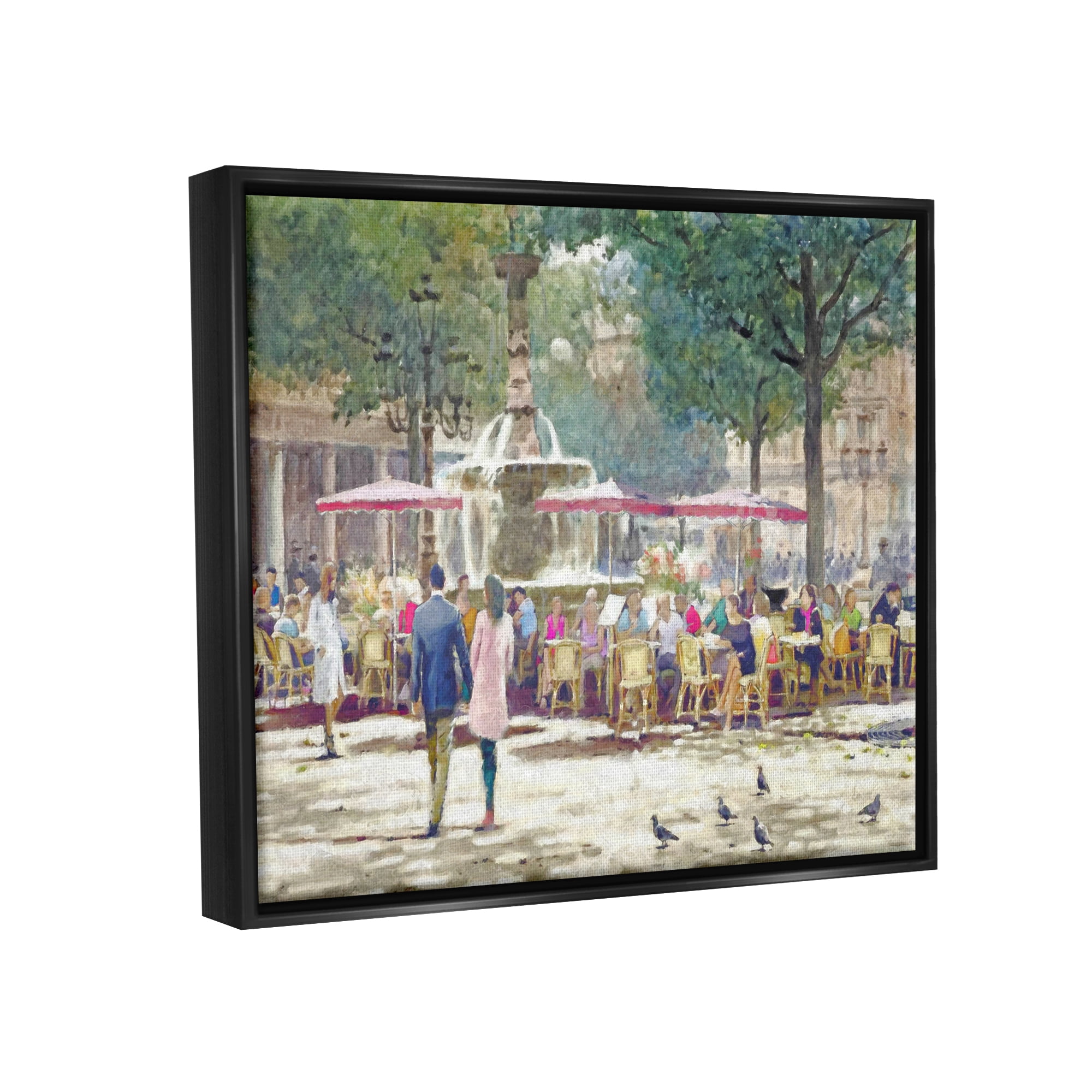 Stupell Industries People at Parisian Cafe Town & City Painting Black Floater Framed Canvas Art Print Wall Art, 21 x 17