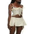 thumbnail image 1 of Jupe Trapèze Mini d'Été pour Femmes Couleur Unie Rétro Taille Basse Plissée à Nouer Fermeture Éclair 00s Mode Urbaine, 1 of 6