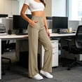thumbnail image 4 of Seffadzy Women's Yoga Pants High Waisted Straight Leg Stretchy Pocket Solid Color Workout Fitness Gym Trousers Khaki L, 4 of 7