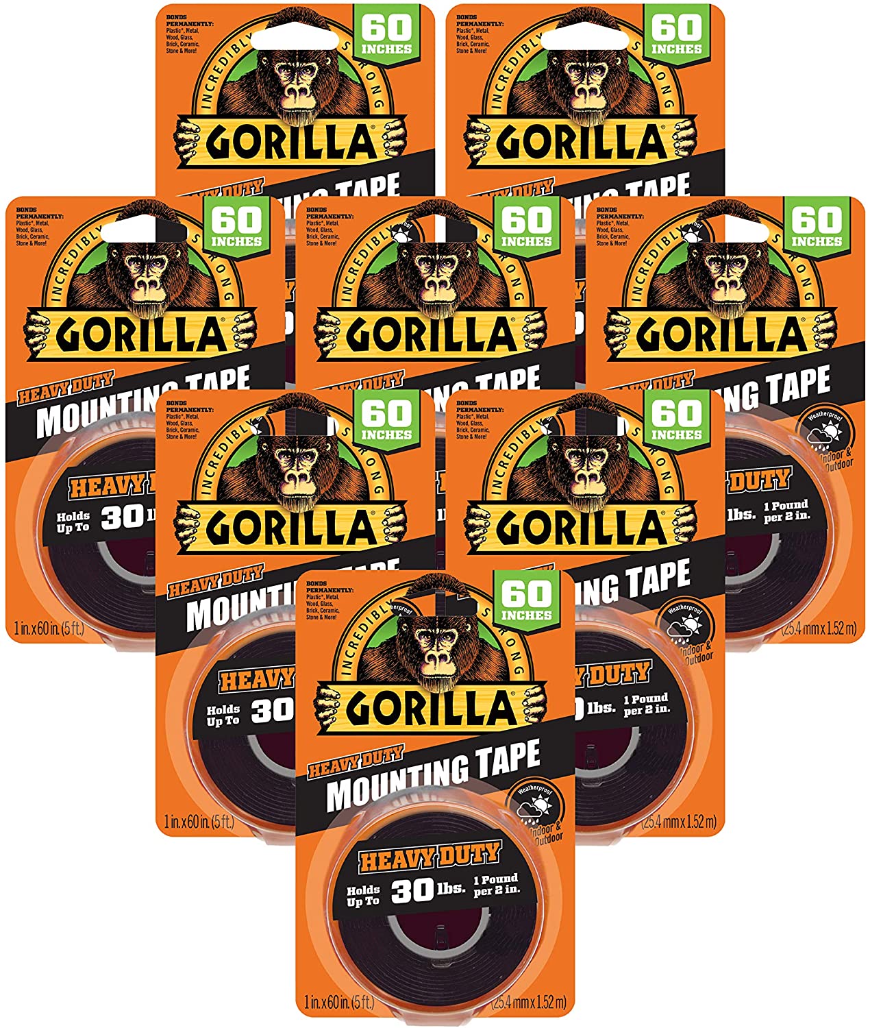 Gorilla Heavy Duty Double Sided Mounting Tape, 1" x 60", Black, (Pack