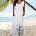 thumbnail image 4 of Yotami Womens Casual Dresses Summer Sleeveless Comfortable Maxi Linen Dress with Pocket Round Neck Swing Floral Dresses White XXL, 4 of 5