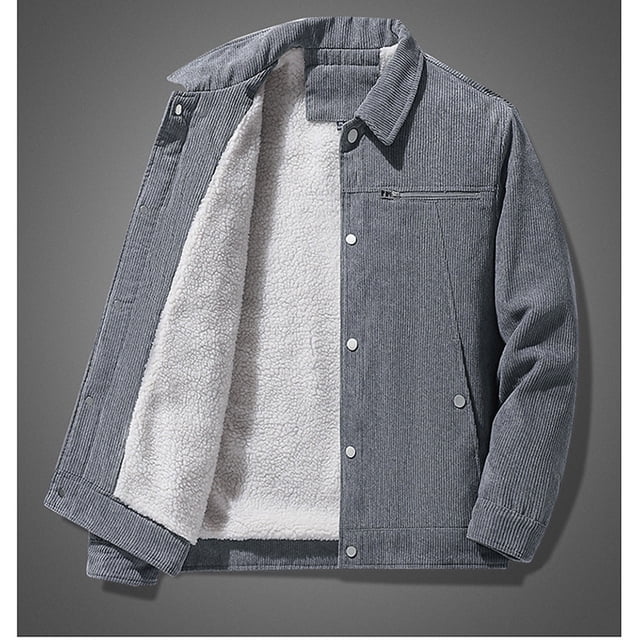 KIHOUT Men Casual Thick Fleece Lining Cardigan Stand Callor Coat with Zipper Pocket Solid Color Jacket