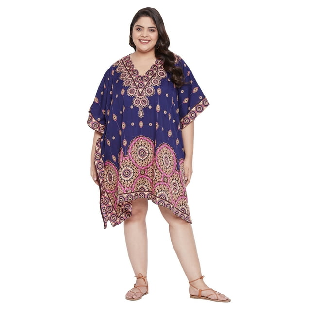 Oussum Robe Tunique pour Femmes, Manches Courtes 3/4, Caftan pour Dames, Robes Décontractées