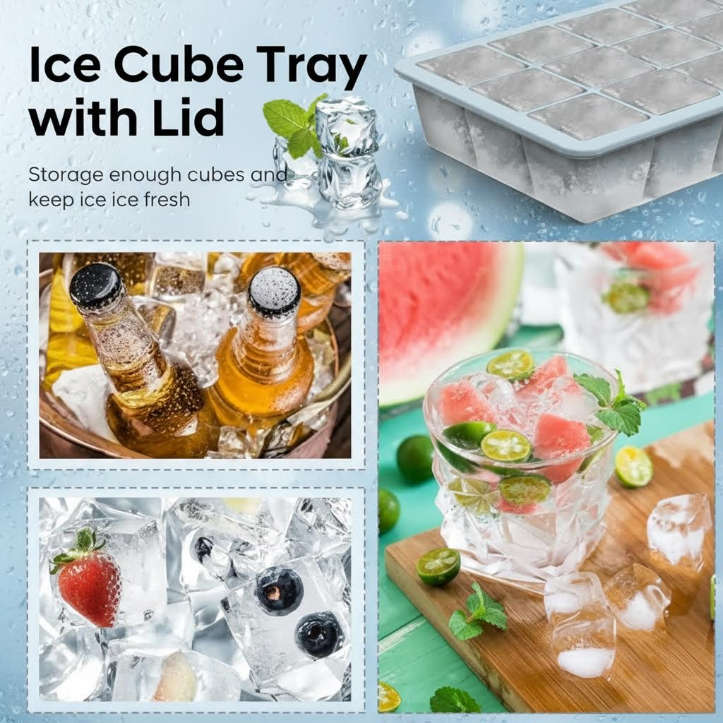 3-Pack Silicone Ice Cube Trays with Lids, BPA-Free Flexible Ice Molds for Whiskey, Cocktails, and Baby Food, Easy Release Freezer Trays for Perfect Cubes Every Time