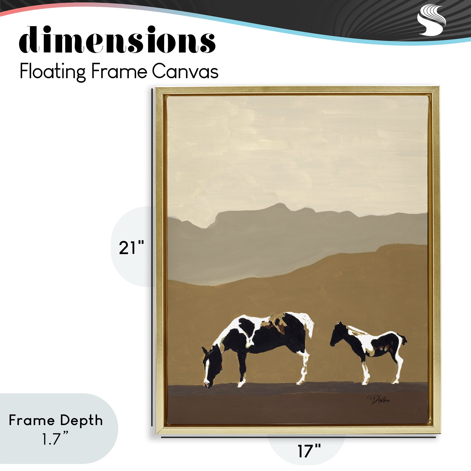Stupell Industries Modern Mountains Horses Gold Framed Floater Canvas Wall Art, design by Patricia Pinto