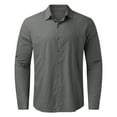 thumbnail image 2 of Caqnni Classic Men's Linen Long Sleeve Loose Shirt - Comfortable Linen Shirt Top (Dark Gray,XXL), 2 of 5