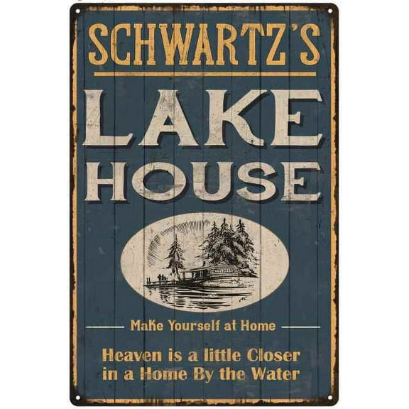 SCHWARTZ'S Lake House Blue Cabin Home Decor Gift 8x12 Metal 208120038330