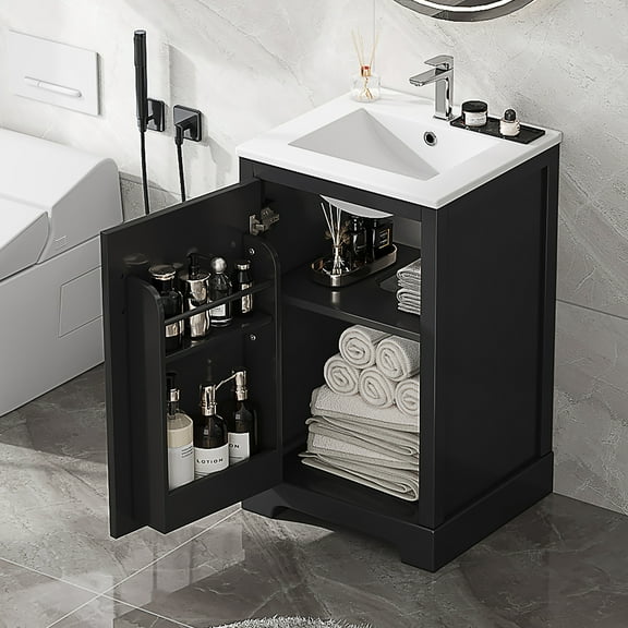 Euroco 20" Bathroom Vanity with Sink, Bathroom Cabinet with Soft Closing Door, Storage Rack and Adjustable Shelve, Black(Old SKU:N725P194160B)