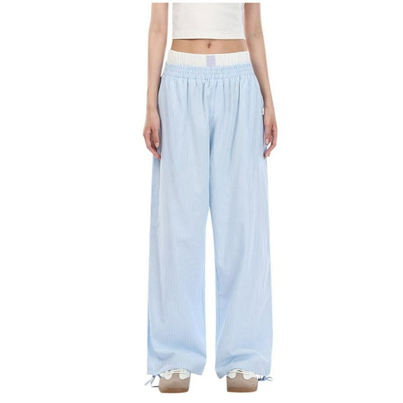 Summer Pants for Women Woman Petite Womens Wide Leg Trouser Pants for Women Trendy plus Size Athletic Pant Lined Running Work Clothes Cute Lightweight Stretch Comfy Womens Loose Sweatpants Blue L