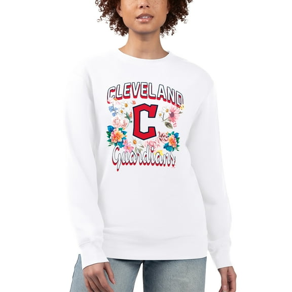 Women's G-III 4Her by Carl Banks White Cleveland Guardians Flowers Graphic Pullover Sweatshirt