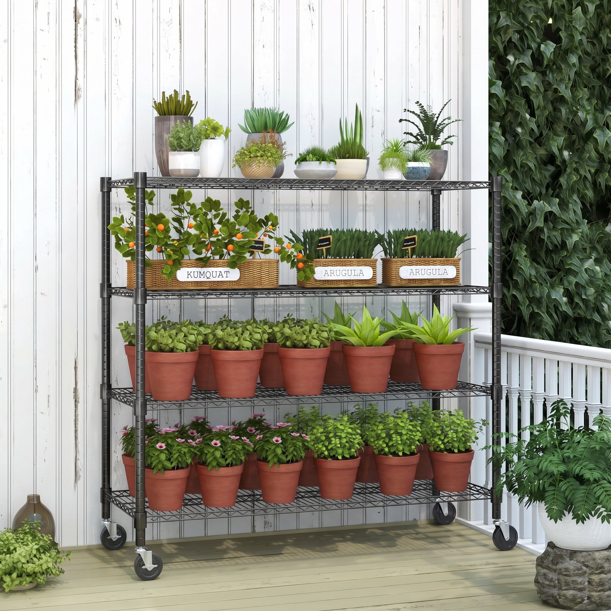 Legooin 48x18x72 inch Heavy Duty Wire Shelf on Wheels Garage Shelving Unit Industrial Shelf Residential Storage 2000lbs Capacity, Black