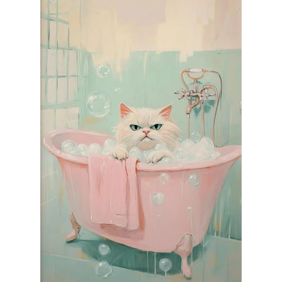 Funny Cat Alligator Leopard Tiger in A Bathtub Poster Shark Canvas Painting Print Wall Art Picture for Bathroom Decor Frameless50 x 70 cm, frameless,SKU-05