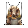 thumbnail image 1 of Xecao Bucket Flower Cow Pattern Sports Drawstring Backpack - String Swim Gym Bag with Wet Proof Pocket for Women&Men-Small, 1 of 6