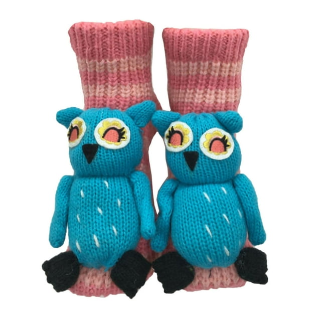 Calcetines de animales, regalos de , divertidos, gruesos y suaves, calcetines de tubo medio para el dormitorio y el hogar. Búho rosa