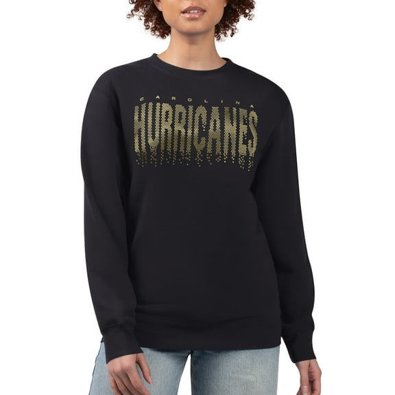 Women's G-III 4Her by Carl Banks Black Carolina Hurricanes Metallic Drop Printed Fleece Sweatshirt