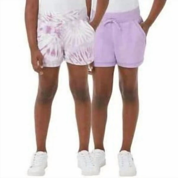 32 Degrees Cool Youth Girl's 2 Pack Ultra Soft Shorts | Purple Tie Dye/Lilac, Medium (M-10/12)