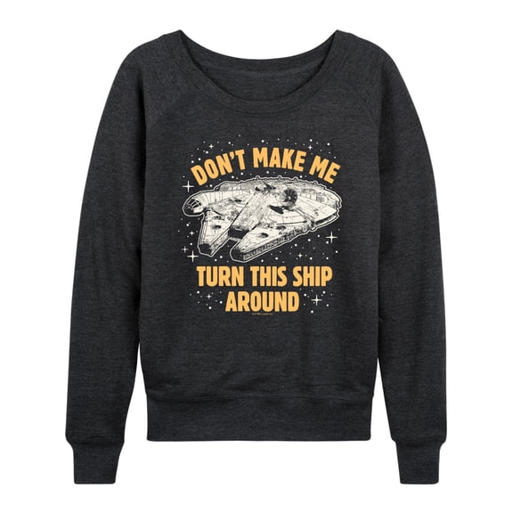 Star Wars - Turn This Around Women's Lightweight French Terry Wide Neck Long Sleeve Graphic Shirt