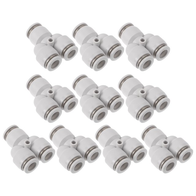 Conectores de aire Push to Connect 1/2"x3/8"x3/8" tipo Y, adaptadores rápidos de línea de aire, 10 piezas, tono blanco y plateado