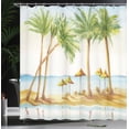 thumbnail image 3 of Ambesonne Tropical Shower Curtain, Sandy Beach and Palm Trees, 69"Wx70"L, Pale Brown Fern Green, 3 of 4