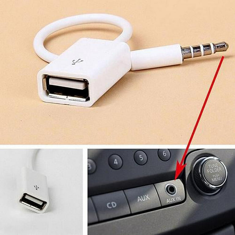 2x 3.5mm AUX Auxiliary Audio Jack to USB Converter Cable White Adapter  3-Ring