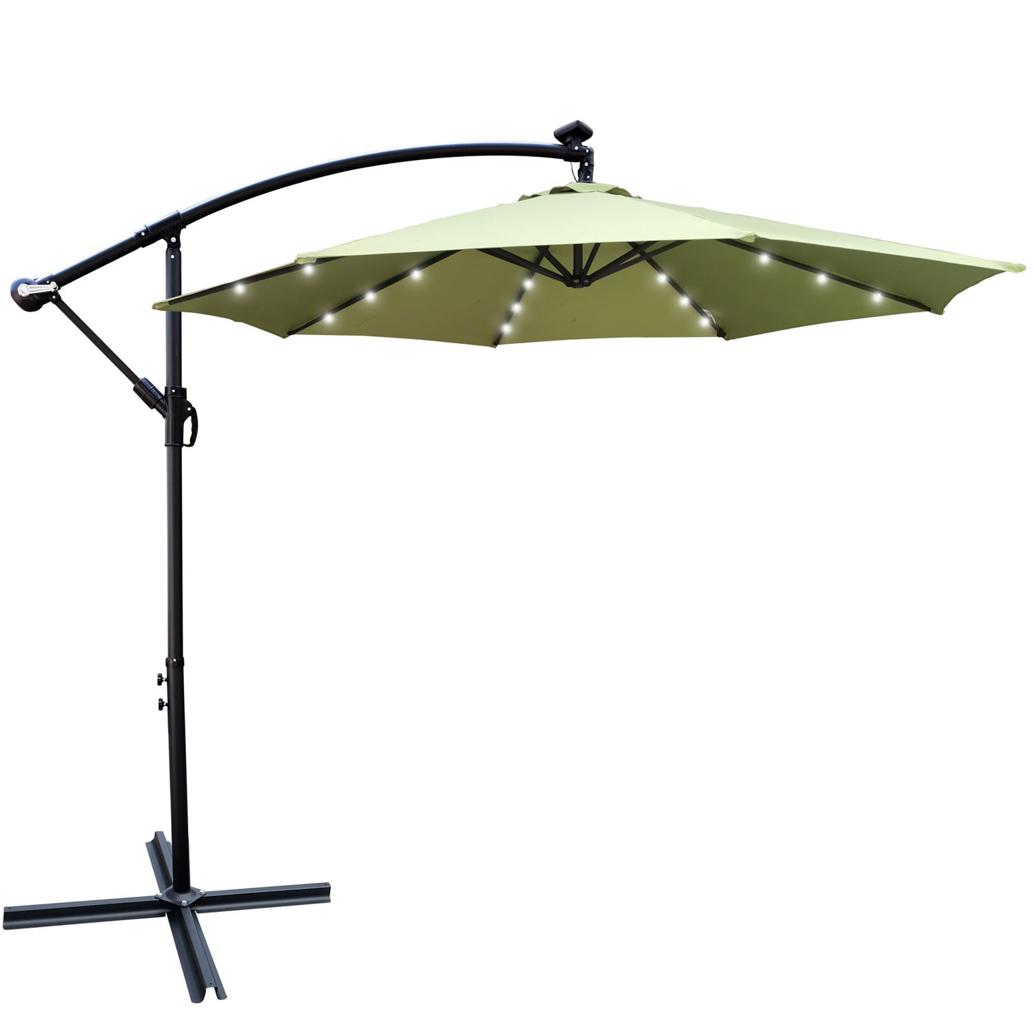 Canddidliike 10' Solar 24 LED Lighted Umbrella with 8 Ribs,Crank and Cross Base - Green