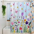 thumbnail image 3 of Spring Floral Shower Curtain Set, Waterproof Shower Curtains for Bathroom, Butterflies Botanical Blue Ombre Washable Fabric Cloth Bath Curtain for Bathtub Decoration with Hooks 54x78 Inches, 3 of 9
