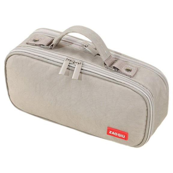 TXYRDXK Large Pencil Case Pouch, Canvas Pencil Bag with Handle, Cute Pen Case, 3 Compartments, Wide Opening Pen Pouch Organizer with Zipper, Multifunctional Pen Box, Beige