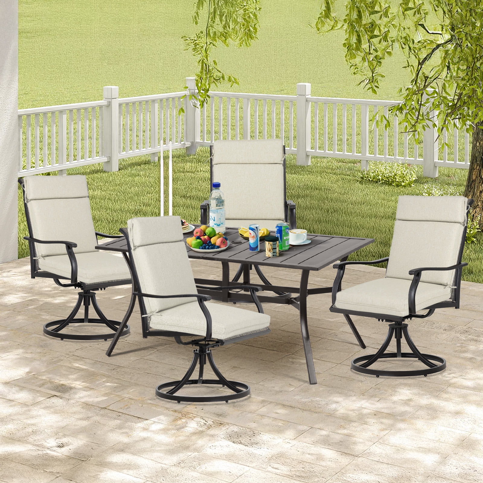 Aoodor High-Back Outdoor Dining Chair Cushion Set, Fade-Resistant Polyester Fabric, Water-Repellent TPU Coating, 44x21x3 Inches (Set of 2)