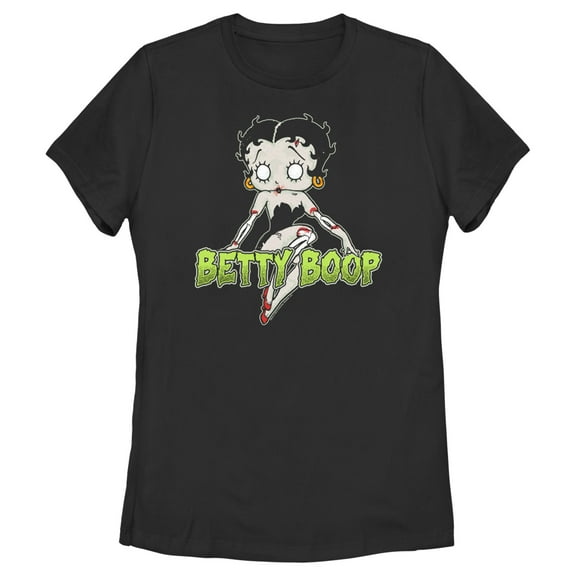 Women's Betty Boop Halloween Zombie Logo  Graphic Tee Black X Large