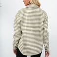 thumbnail image 5 of Defitshape Women's Houndstooth Plaid Long Sleeve Shirts Button Donw Shirt V Neck Loose Fit Khaki 12, 5 of 5
