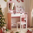 thumbnail image 2 of Gymax Kids Vanity Set w/Mirror&Chair Princess Makeup Dressing Desk w/Storage Shelves, 2 of 10