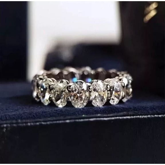3 Ct Oval Simulated Diamond Full Eternity Wedding Band Ring 14K White Gold Plated