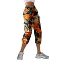 thumbnail image 5 of YOIAVAIOY Capri Pants for Women Casual Tropical Floral Print Cropped Pants Elastic High Waist Drawstring Summer Beach Capris Orange M, 5 of 7