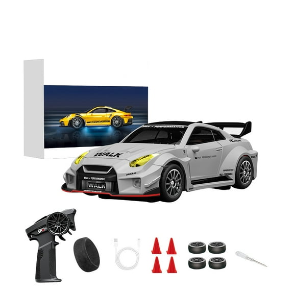 1/43 Scale Alloy RC Drift Car with Adjustable Gyroscope, 2.4G 4WD 2 Driving Modes RC Racing Car with LED Lights, Desk Racer Model for Hobbyist