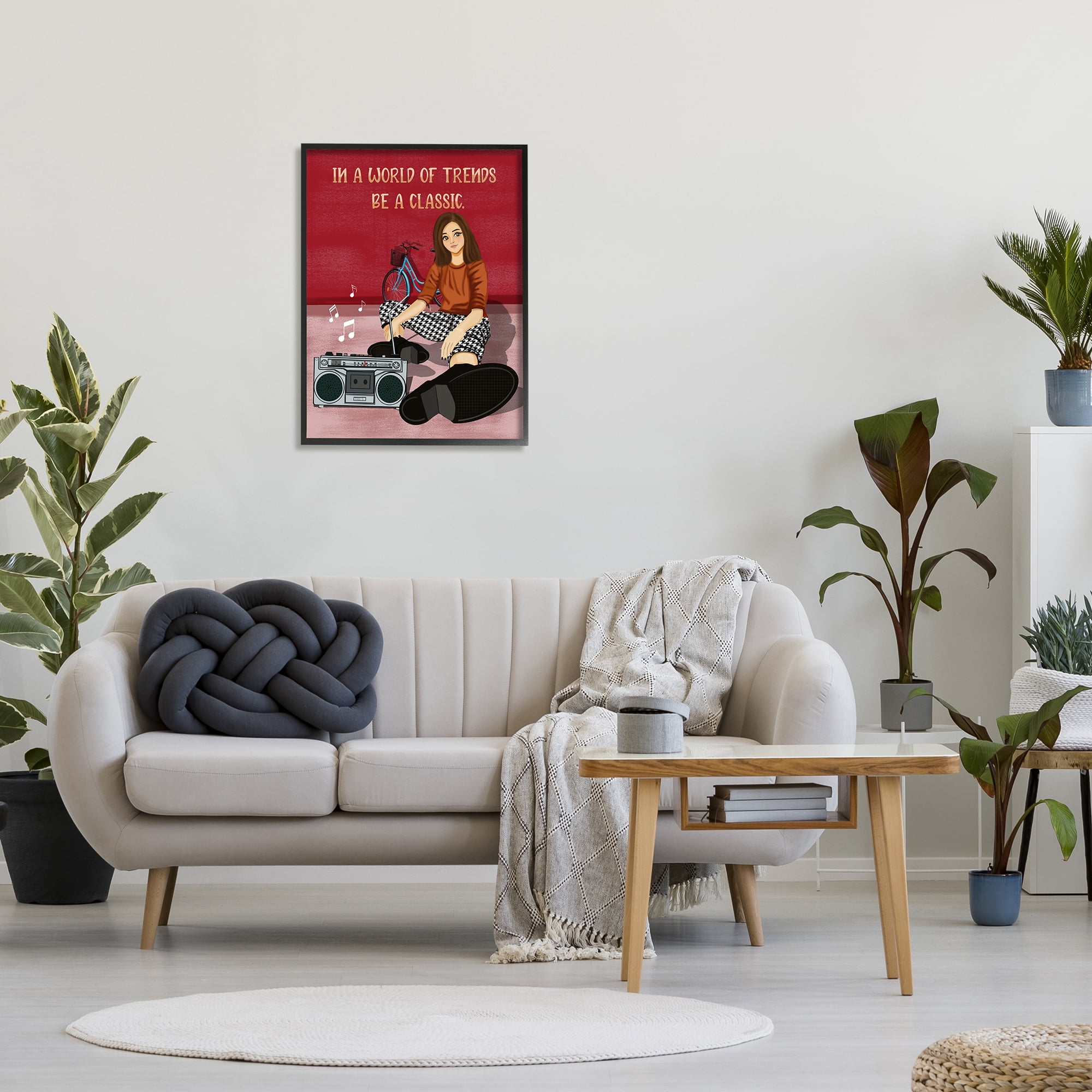 Stupell Industries Motivational Girl with Boombox Abstract Painting Black Framed Art Print Wall Art, 24 x 30