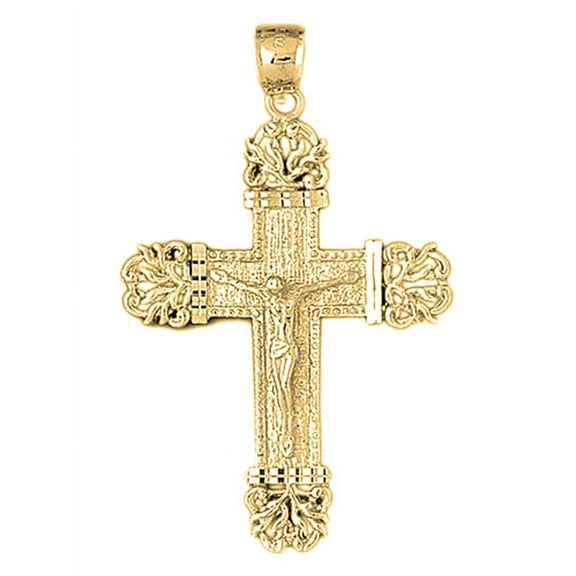 18K Yellow Gold Vine Crucifix Pendant - 55 mm