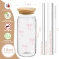 thumbnail image 2 of Set de vaso de cristal BIPEDS Coquette con lazo rosa con tapa y pajita, 2 of 6