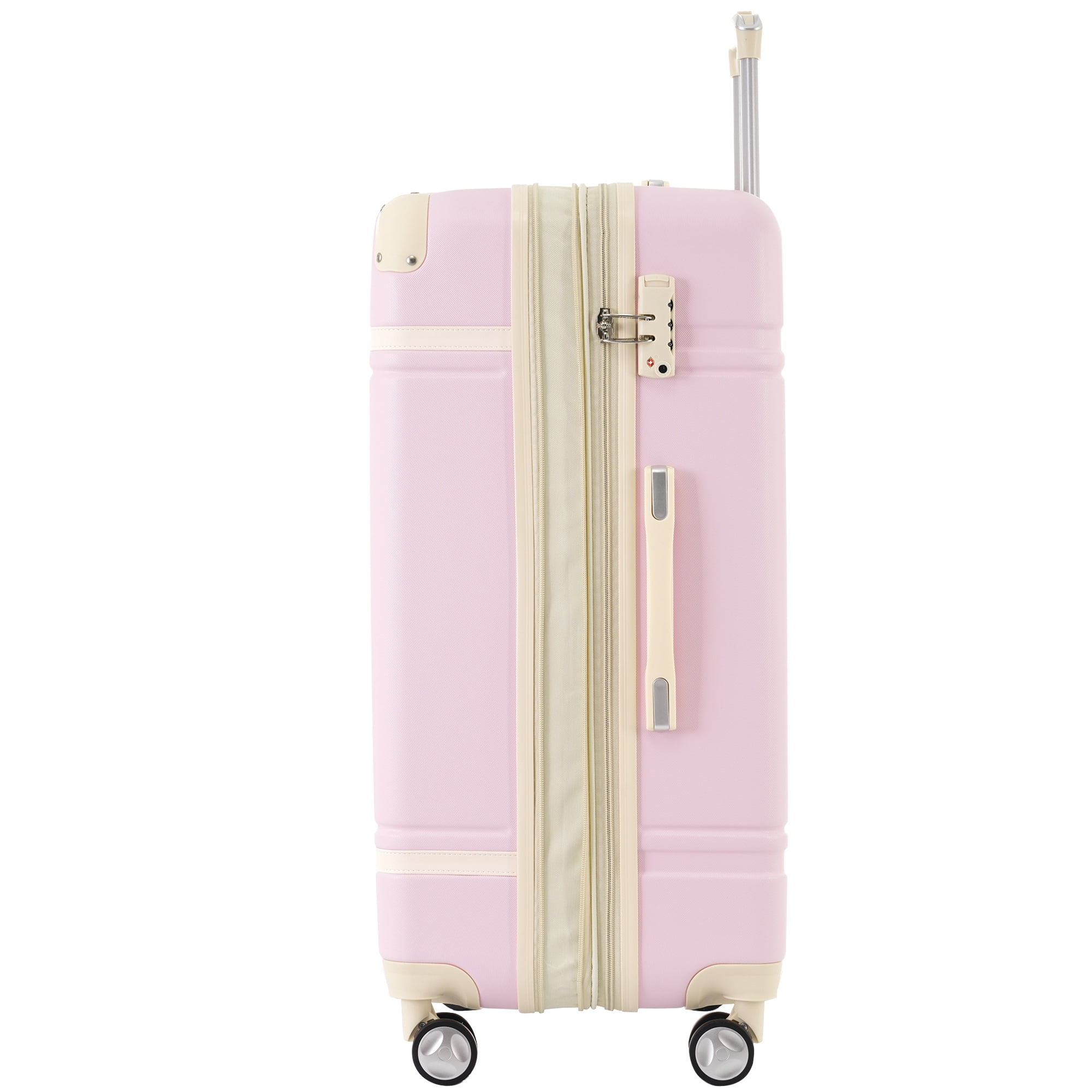 Euroco 3-Piece Luggage Sets, 24" Medium Checked Luggage with TSA Lock,Spinner Wheels & 2 Bags,ABS Hardside Lightweight Suitcase Set for Men Women,Light Pink