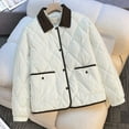 thumbnail image 2 of Oksale Womens Diamond Puffer Jacket Trendy Lapel Jackets with Pockets Casual Button Down Coats Loose Long Sleeve Winter Overcoats White S, 2 of 6